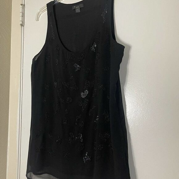 Forever 21 black chiffon double layer beaded tank blouse top size small - Picture 3 of 5